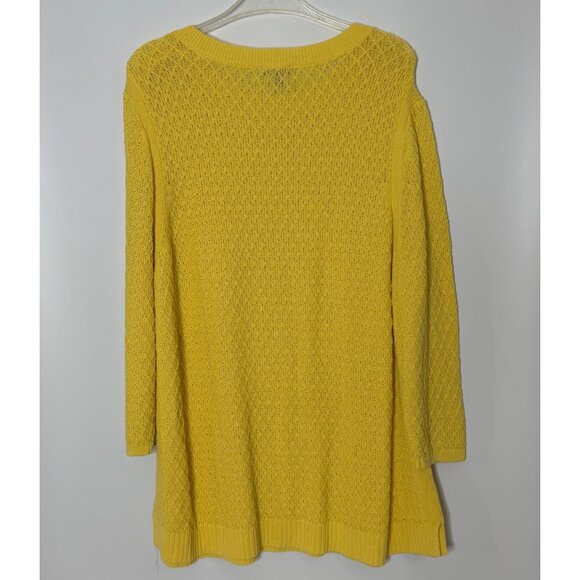 Talbots 100% Cotton Diamond Print Knit Boatneck Tunic Sweater Ribbed Yellow 2X - Picture 7 of 8